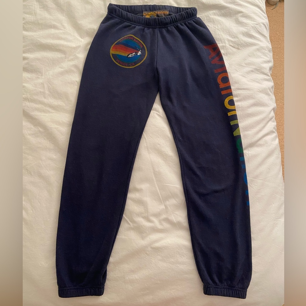 Aviator nation navy blue logo Venice CA sweatpants